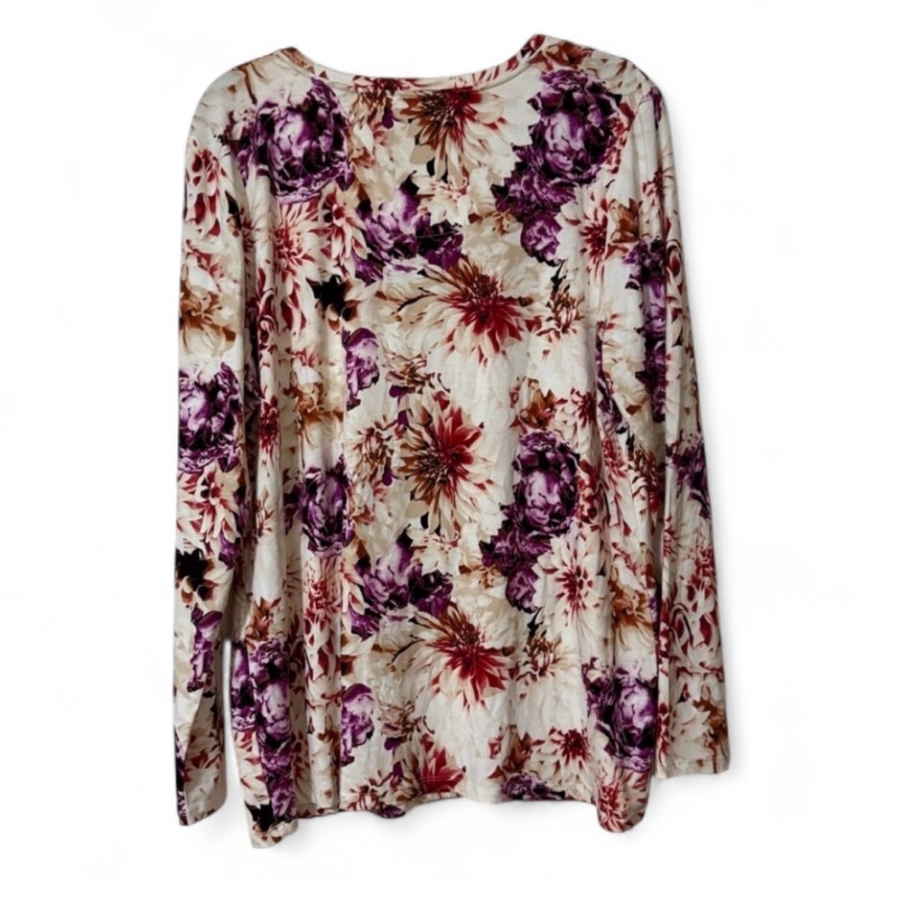 Chico's Floral Long Sleeve Crewneck Top - Plum & Burgundy - Size 3 / XL - Picture 8 of 8
